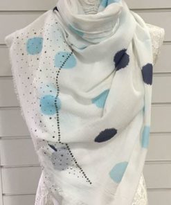 White Scarf with Large Navy Dots