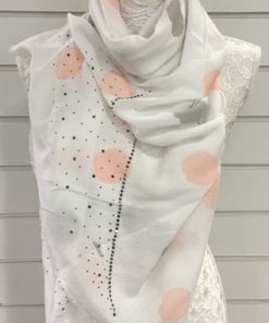 White Scarf with Large Peach Dots