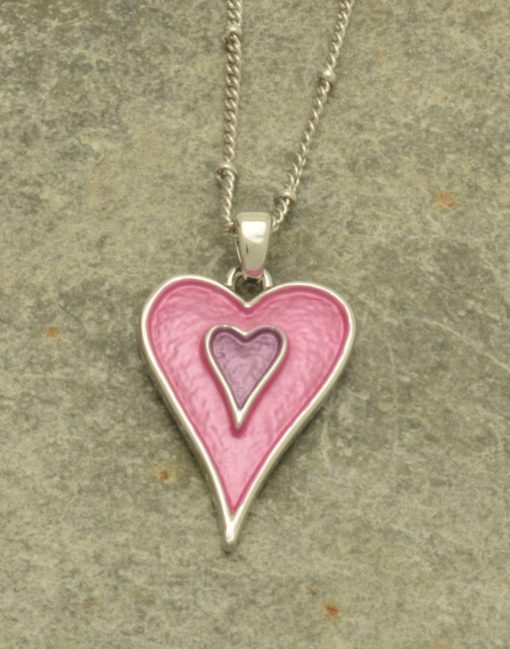 Pink Heart within a Heart Necklace