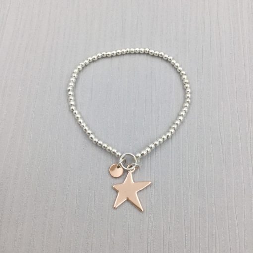 Silver Beaded Bracelet with Rose-Gold Star Charm