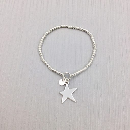 Silver Beaded Bracelet with Silver Star Charm