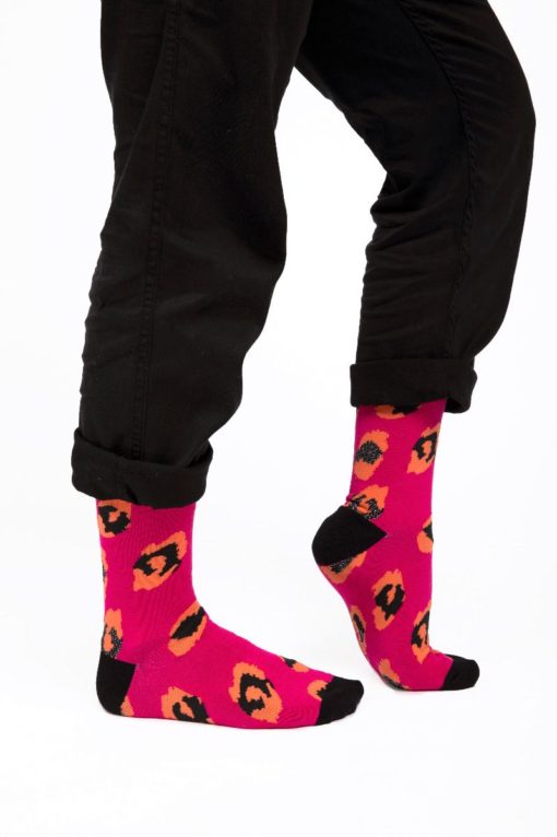 Leopard Print Bamboo Socks Hot Pink 3