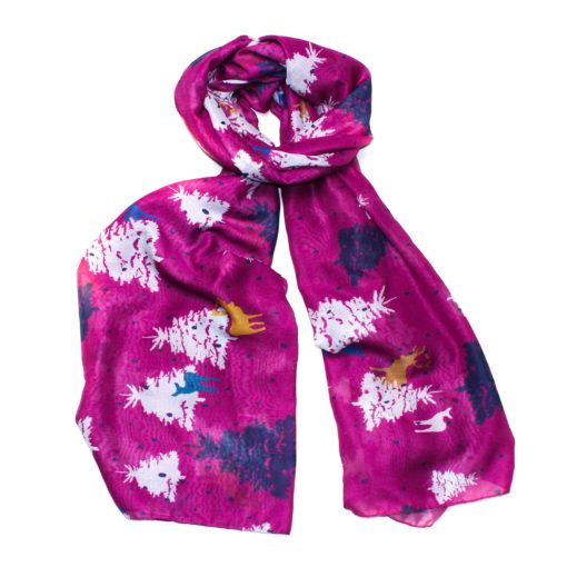 Pink Deer and Christmas Tree Scarf