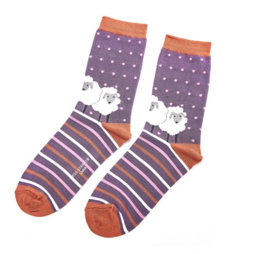 Ladies Bamboo Socks Funky Sheep Design Purple