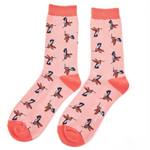 Bamboo Socks Hummingbird Design Dusky Pink