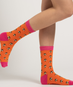 Ladies Bamboo Socks Honey Bee Design Burnt Orange