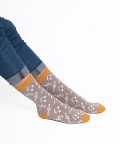 Ladies Bamboo Socks Musical Notes Design Grey