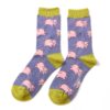 Ladies Bamboo Socks Piglet Design Cornflower Blue