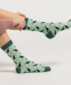 Ladies Bamboo Socks Puffin Design Mint