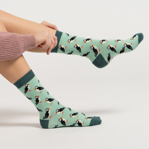 Ladies Bamboo Socks Puffin Design Mint