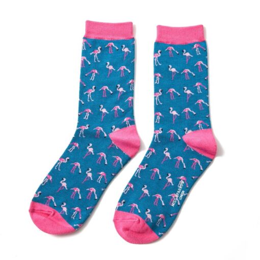 Ladies Bamboo Socks Wild Flamingo Design Denim